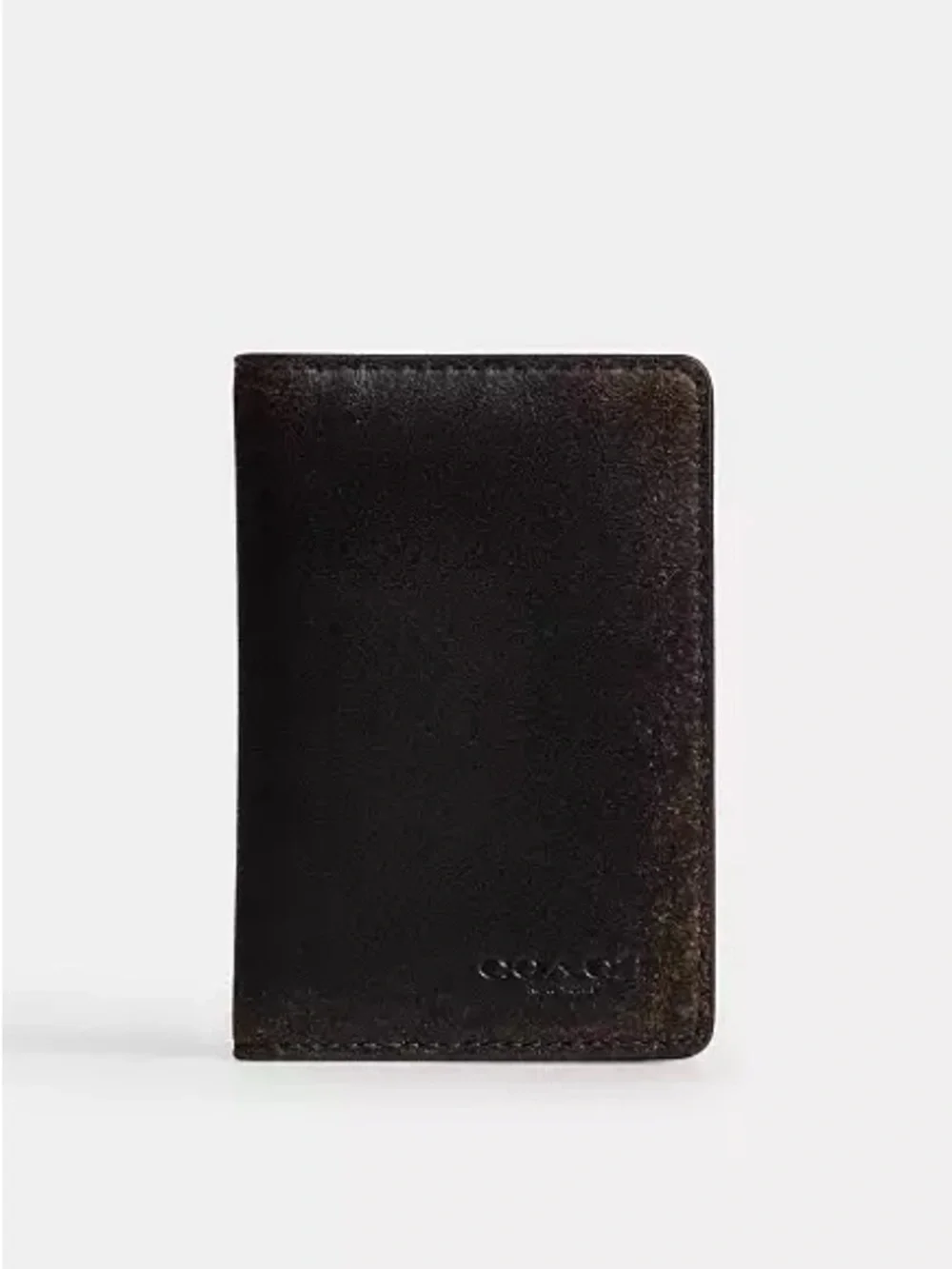 Coach Loved Leather ID Card Case Wallet Black/Brown Rub-off Smooth Leather NWT